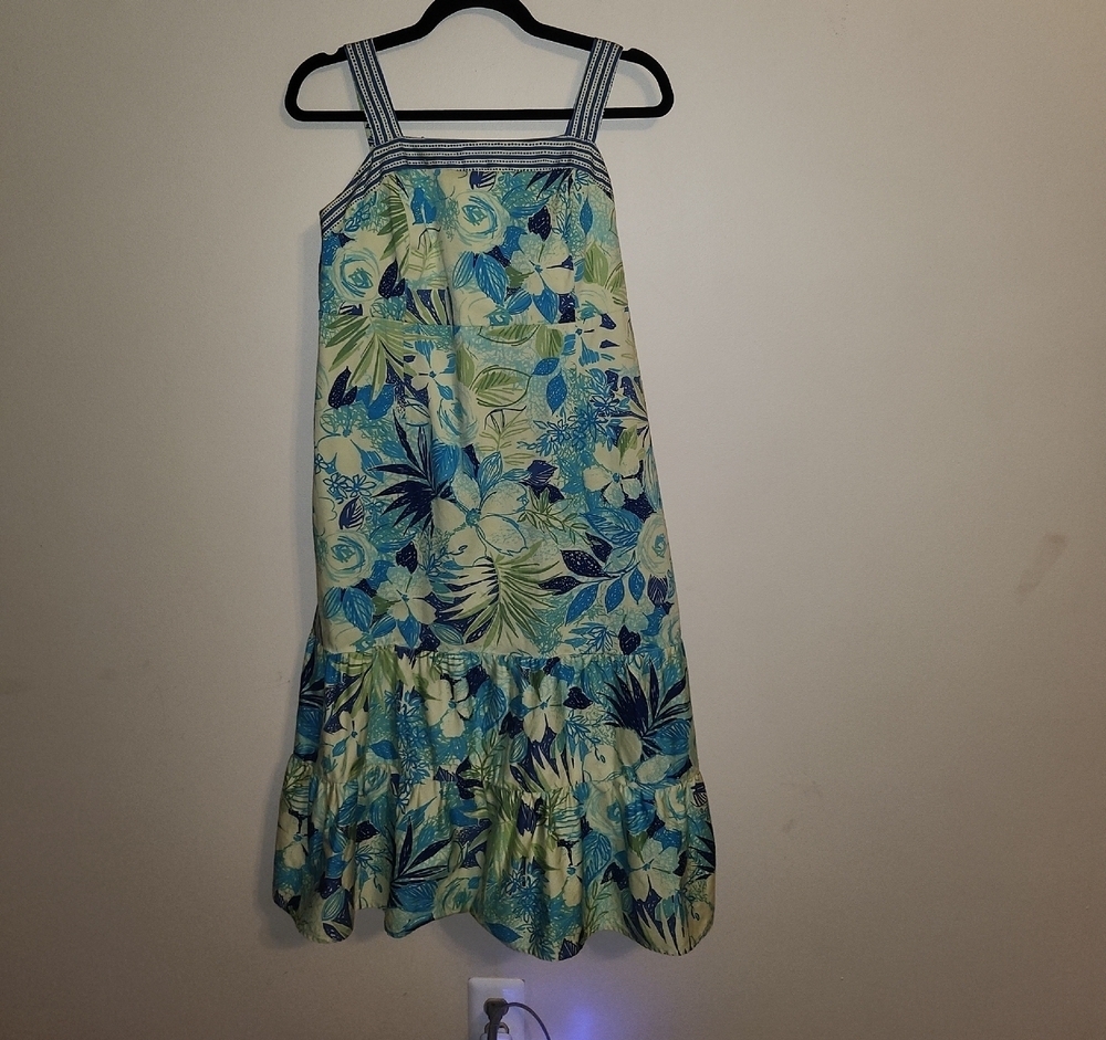 Tropical Floral Dress in Blue and Green